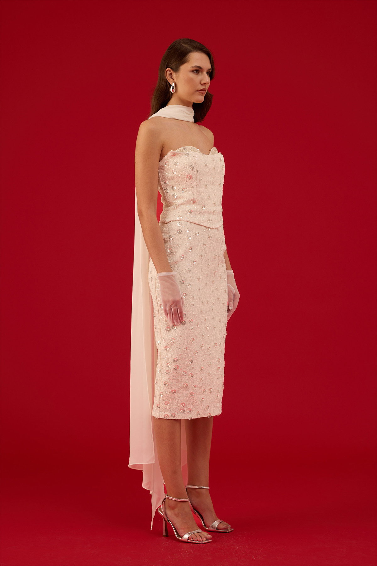 Carmen Kadın Straplez Payetli Söz Elbisesi Nikah Elbisesi 58565 Bej - 3