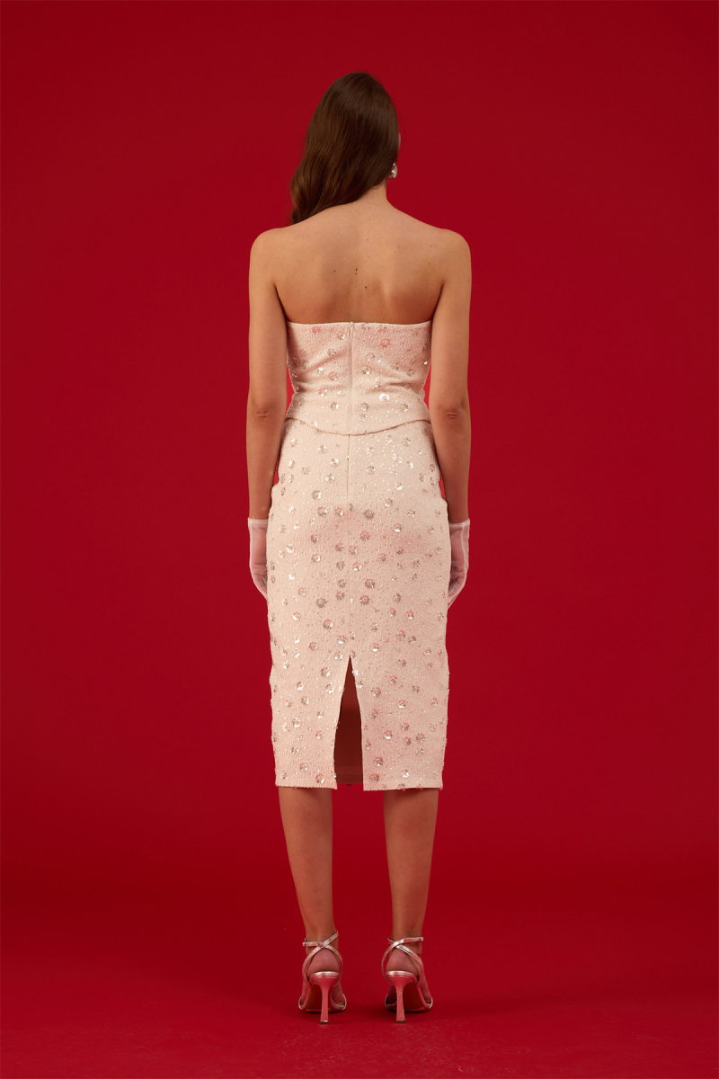 Carmen Kadın Straplez Payetli Söz Elbisesi Nikah Elbisesi 58565 Bej - 4