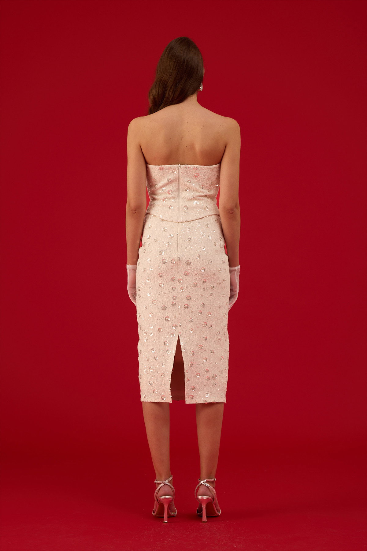 Carmen Kadın Straplez Payetli Söz Elbisesi Nikah Elbisesi 58565 Bej - 4