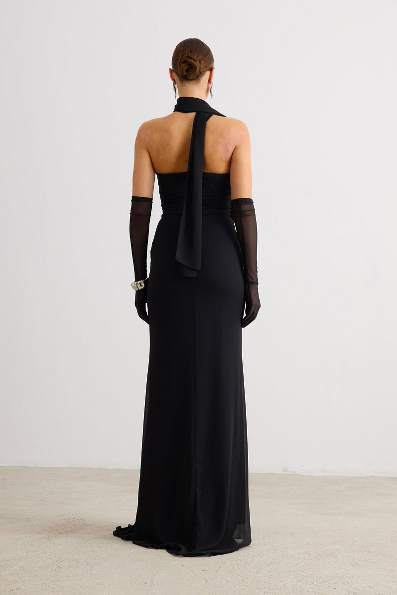 Carmen Kadın Straplez Yırtmaçlı Şifon Abiye Elbise 58482 Siyah - 4