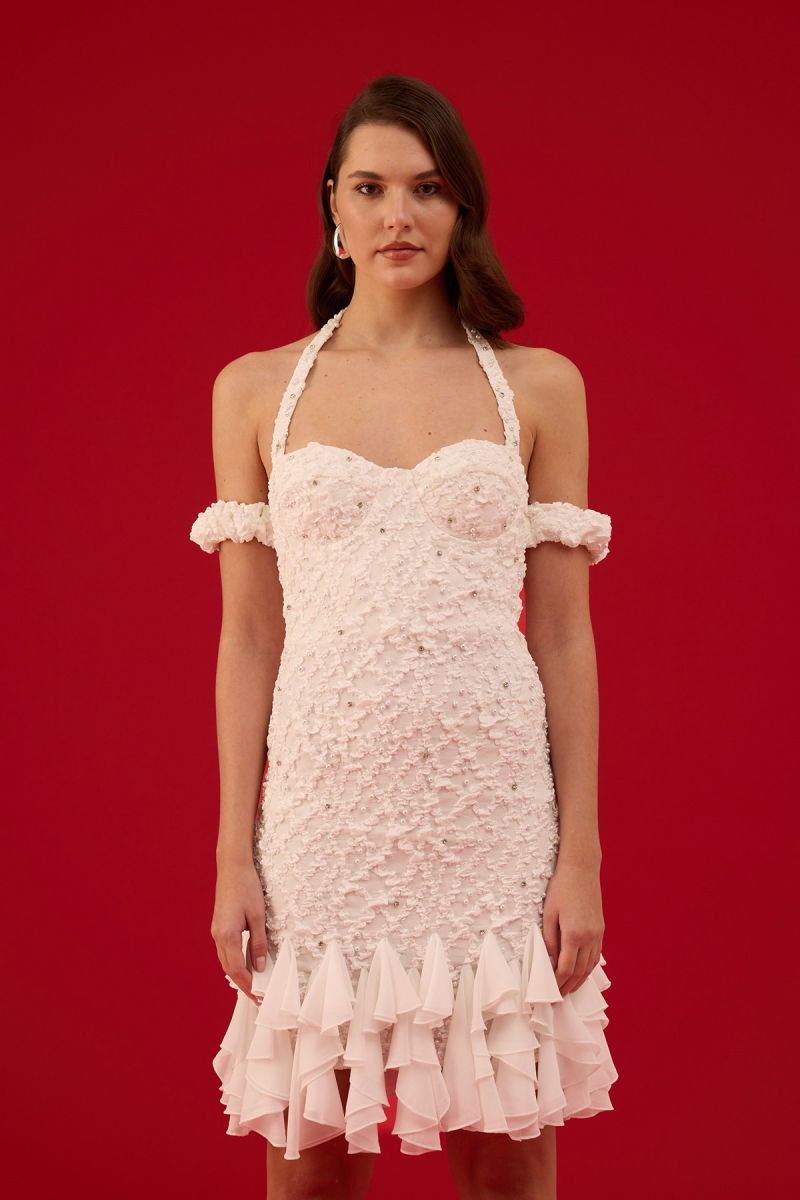 Carmen Kadın Taşlı İncili Örme After Party Elbisesi 58653 Beyaz - 2