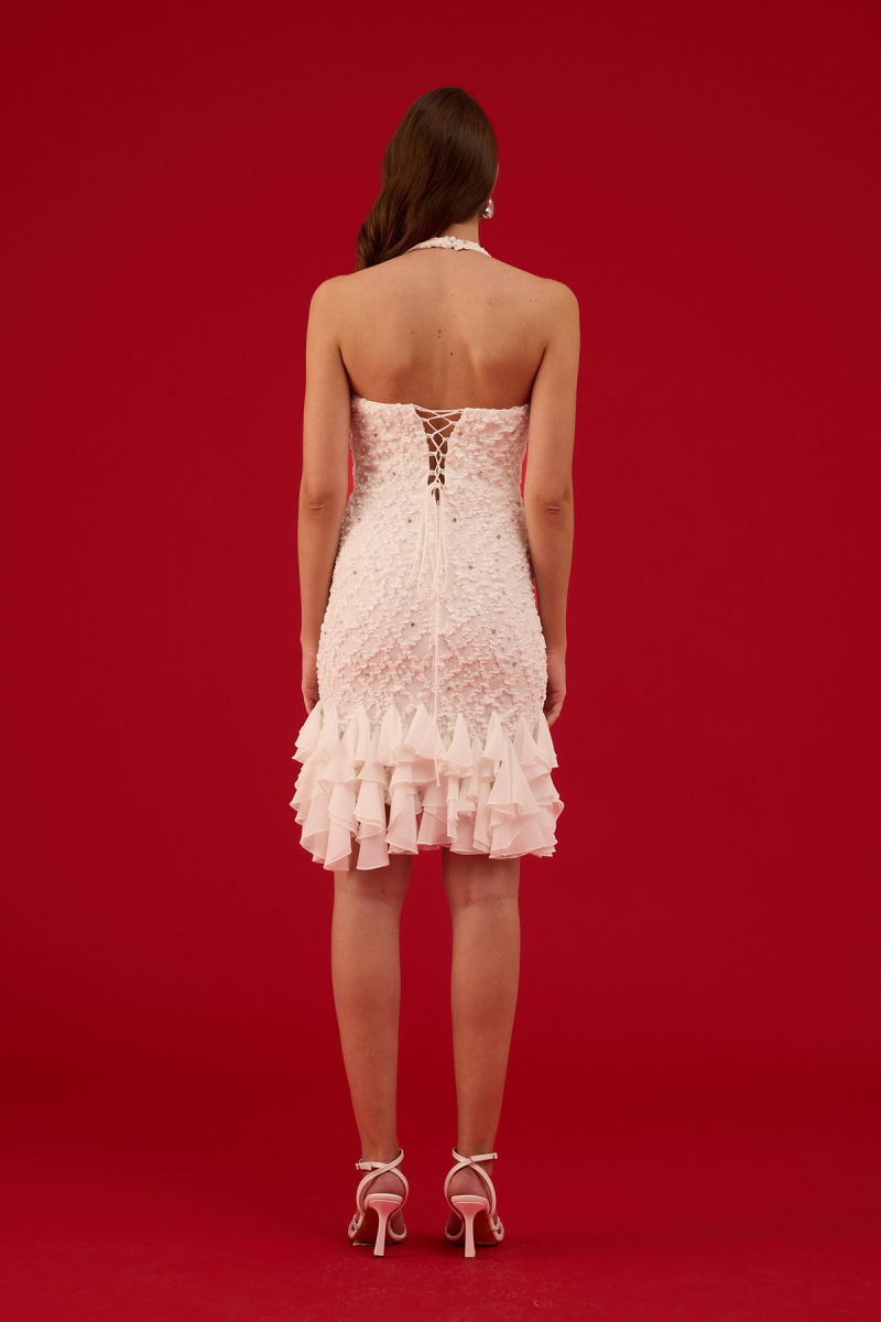 Carmen Kadın Taşlı İncili Örme After Party Elbisesi 58653 Beyaz - 4