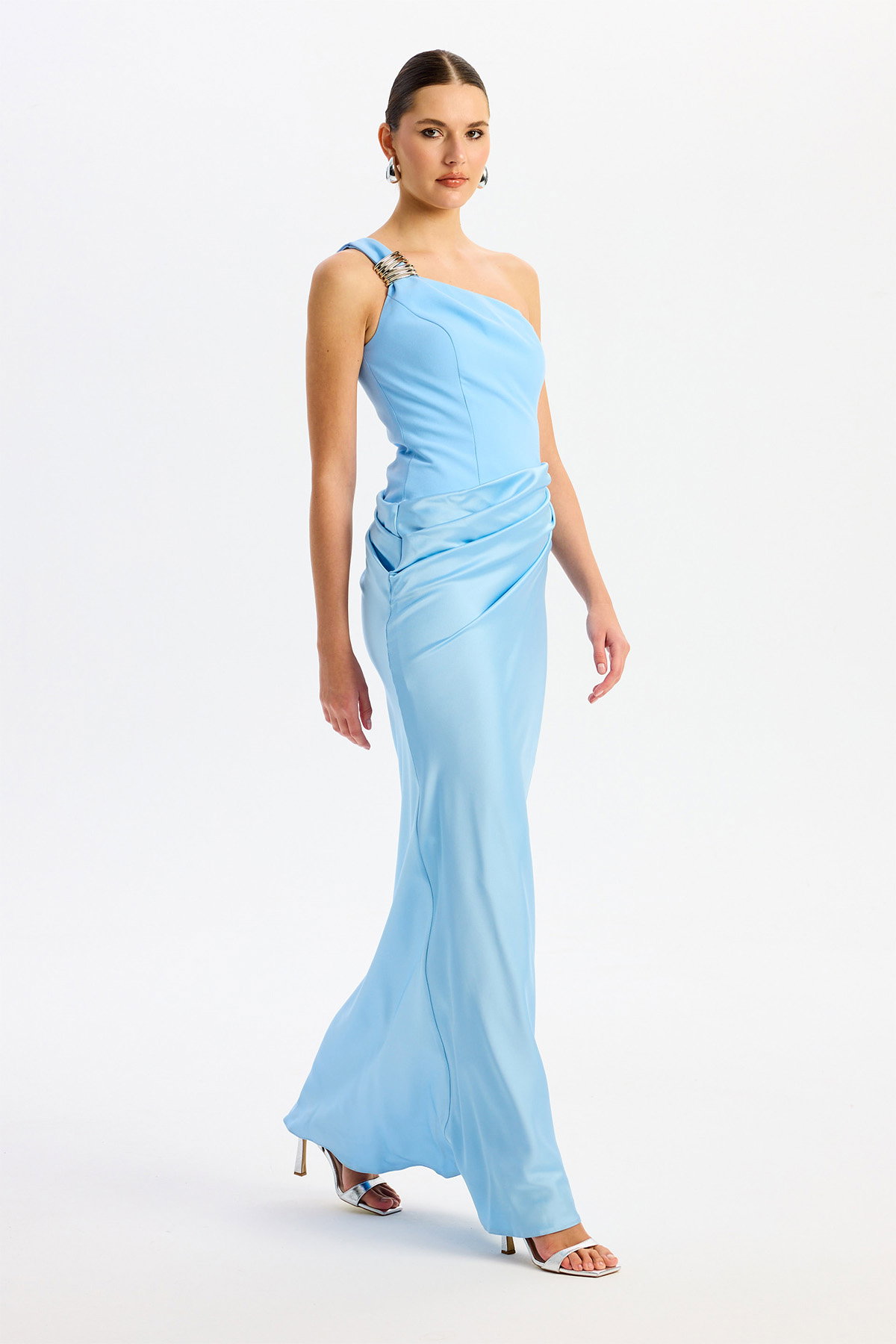 Carmen Kadın Üstü Krep Altı Saten Abiye Elbise 58608 Bebe Mavisi - 1