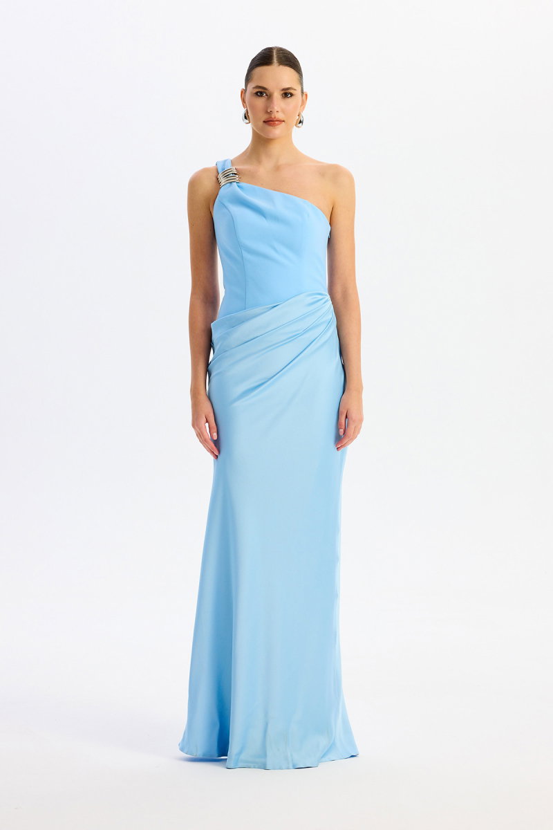 Carmen Kadın Üstü Krep Altı Saten Abiye Elbise 58608 Bebe Mavisi - 3