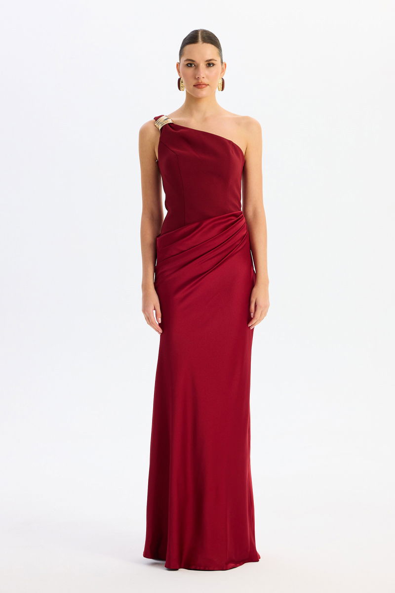 Carmen Kadın Üstü Krep Altı Saten Abiye Elbise 58608 Bordo - Carmen