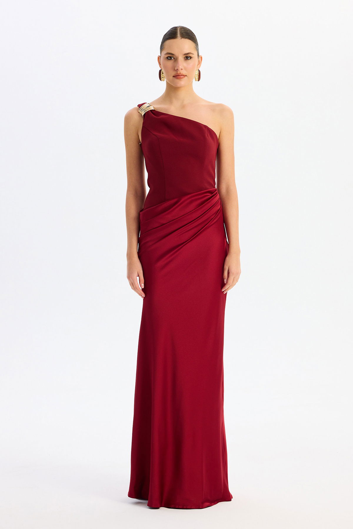 Carmen Kadın Üstü Krep Altı Saten Abiye Elbise 58608 Bordo - 1