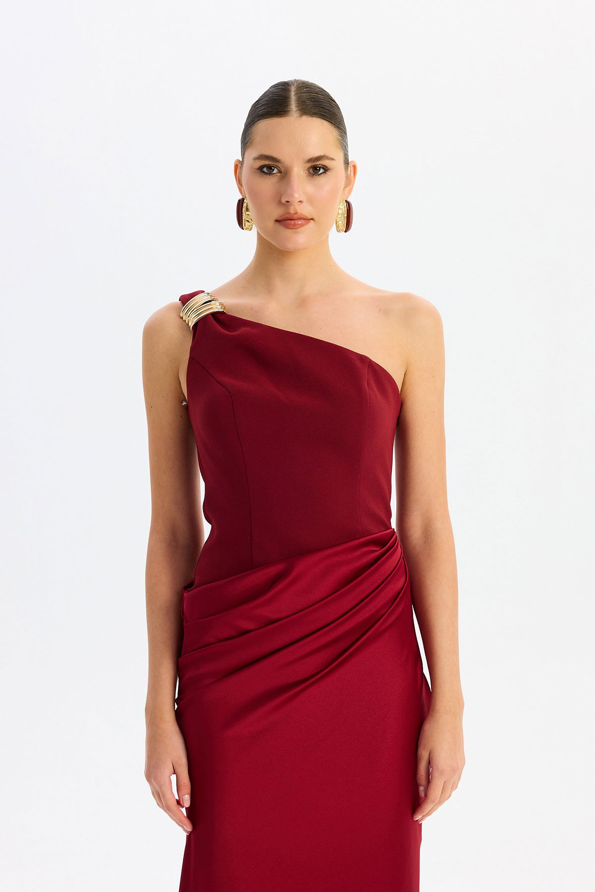 Carmen Kadın Üstü Krep Altı Saten Abiye Elbise 58608 Bordo - 3