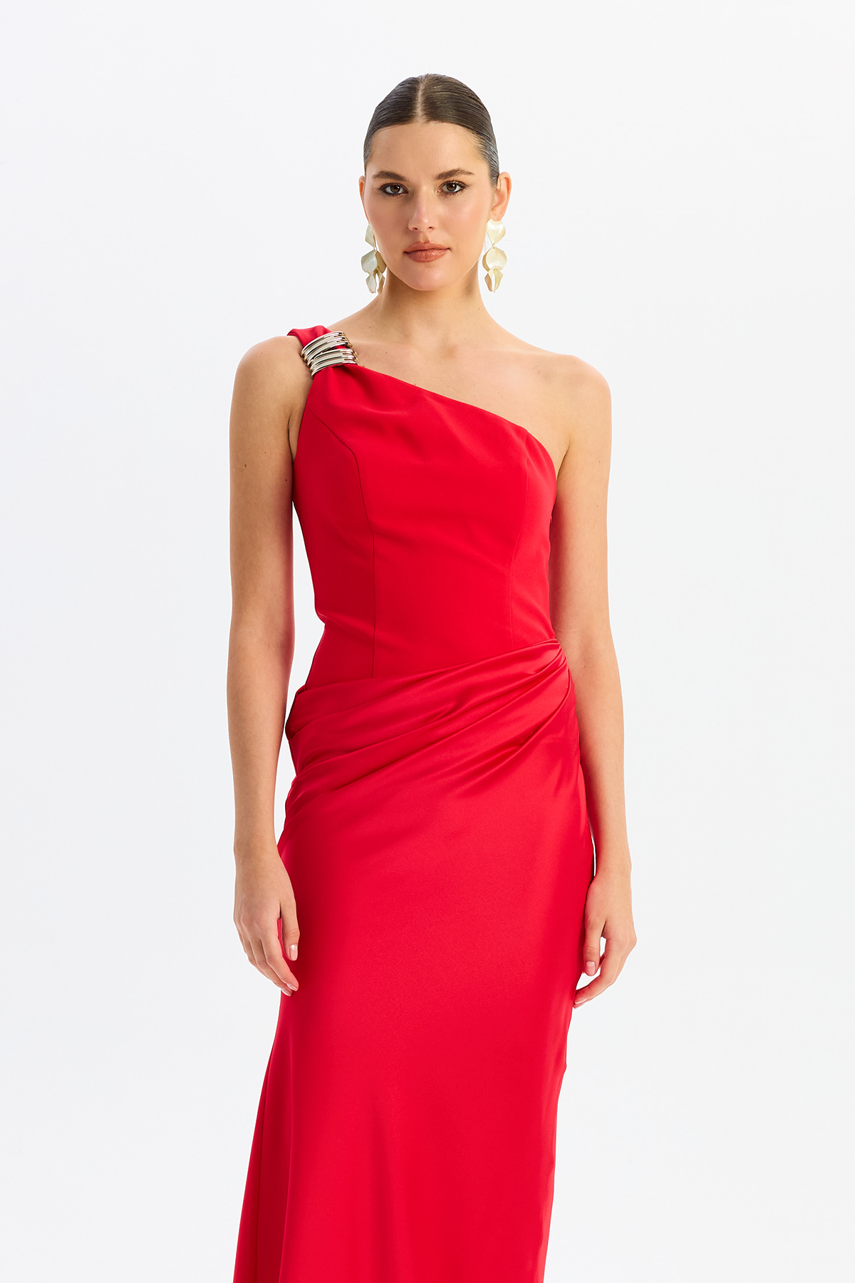 Carmen Kadın Üstü Krep Altı Saten Abiye Elbise 58608 Kırmızı - 3