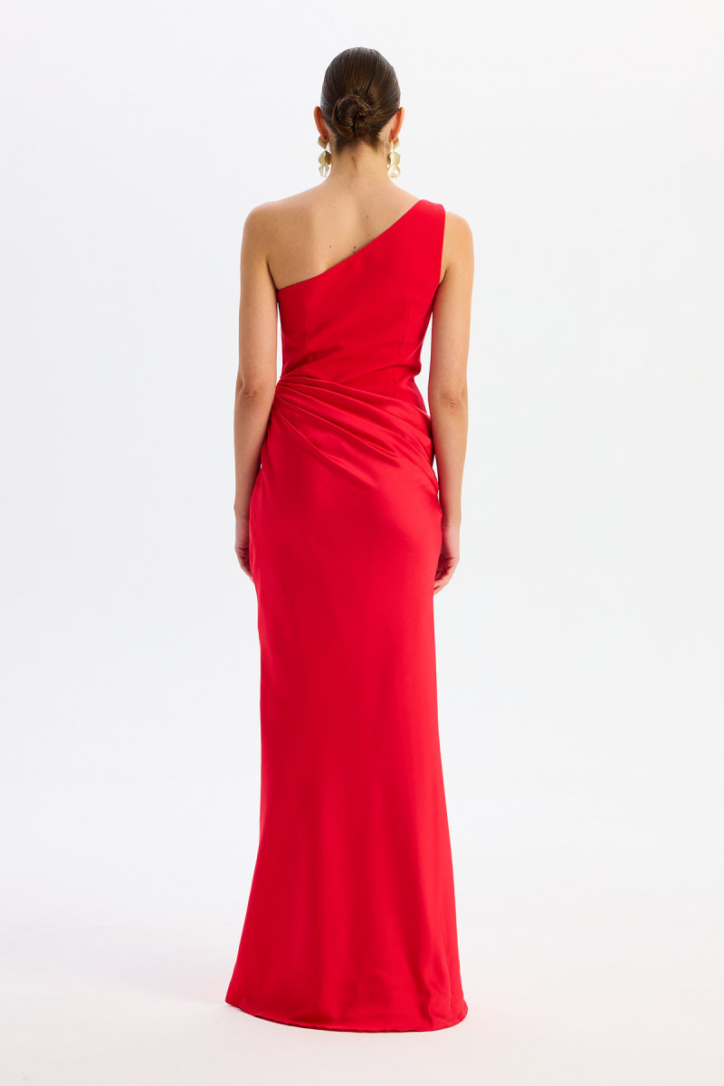 Carmen Kadın Üstü Krep Altı Saten Abiye Elbise 58608 Kırmızı - 4