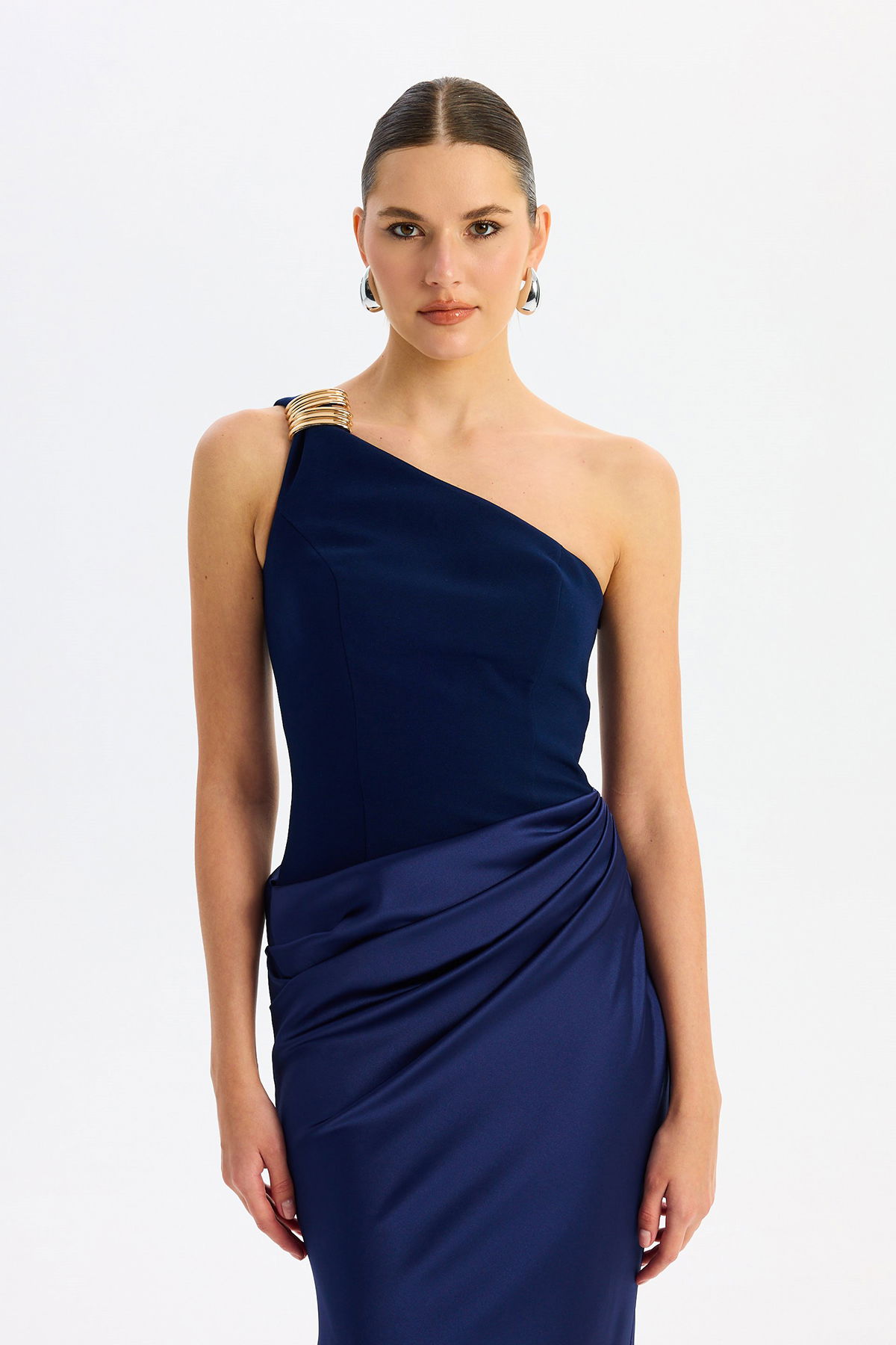 Carmen Kadın Üstü Krep Altı Saten Abiye Elbise 58608 Lacivert - 3