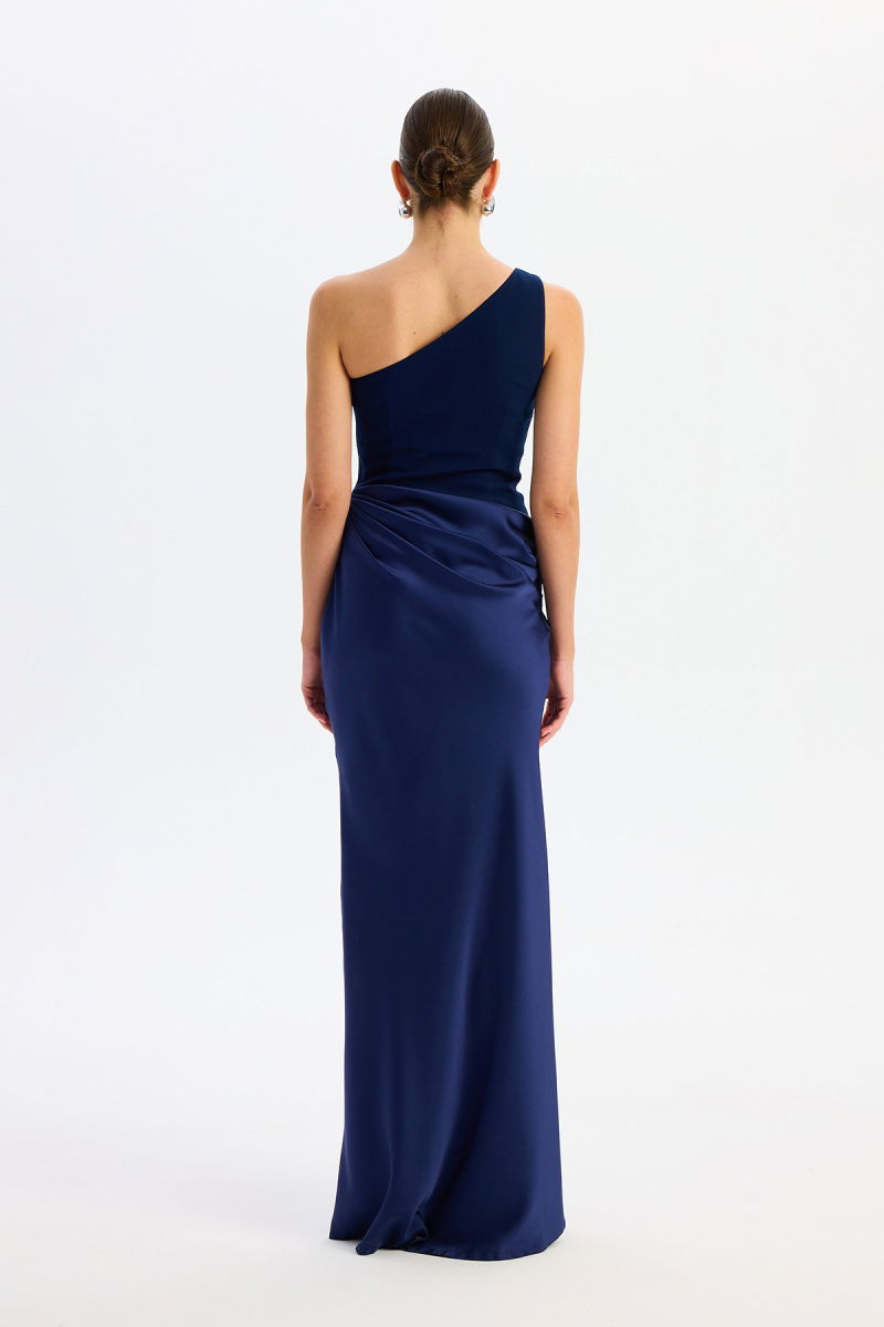 Carmen Kadın Üstü Krep Altı Saten Abiye Elbise 58608 Lacivert - 5