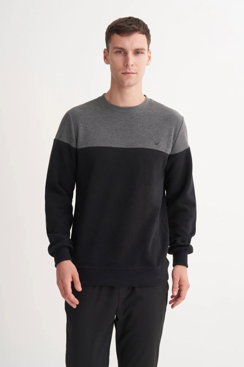 Cazador Erkek Bisiklet Yaka Selanik Örgü Slim Fit Sweatshirt Antrasit - Cazador