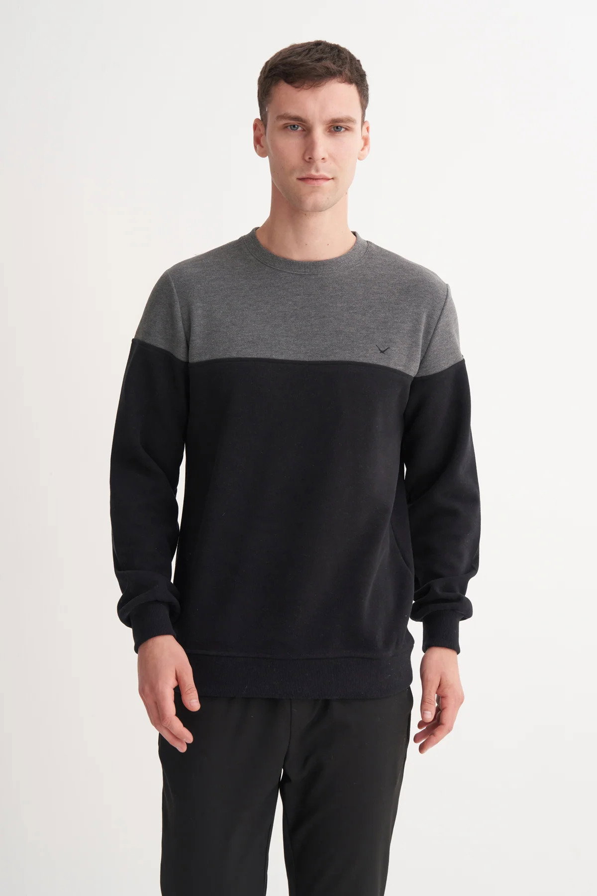 Cazador Erkek Bisiklet Yaka Selanik Örgü Slim Fit Sweatshirt Antrasit - 1