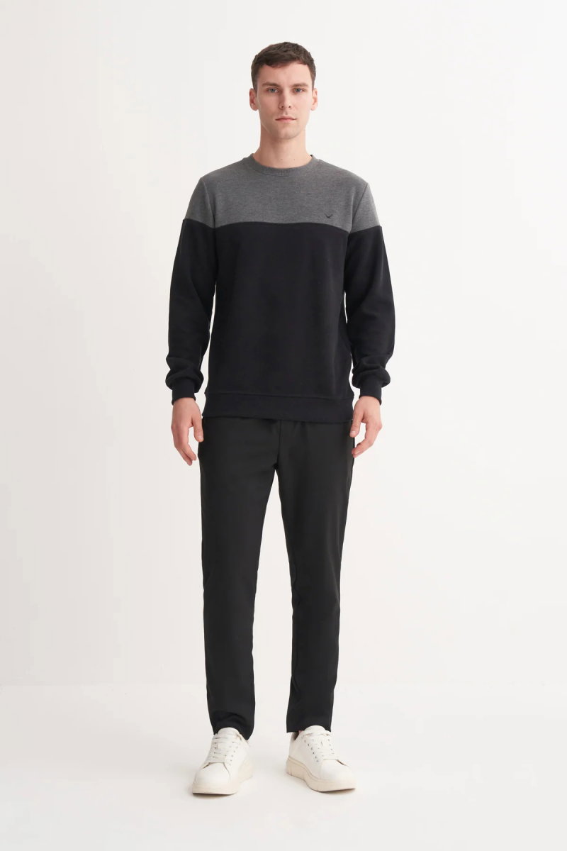 Cazador Erkek Bisiklet Yaka Selanik Örgü Slim Fit Sweatshirt Antrasit - 2
