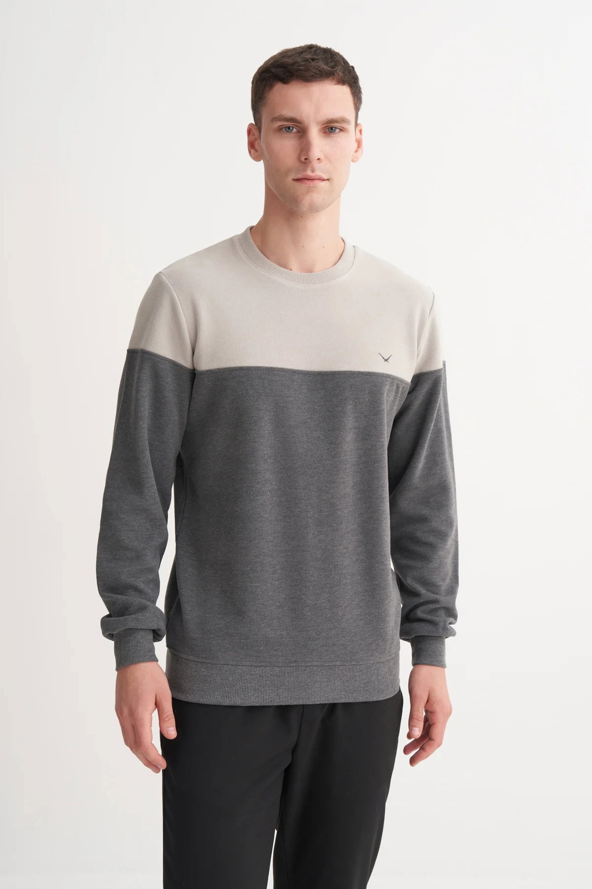 Cazador Erkek Bisiklet Yaka Selanik Örgü Slim Fit Sweatshirt Gri - 1