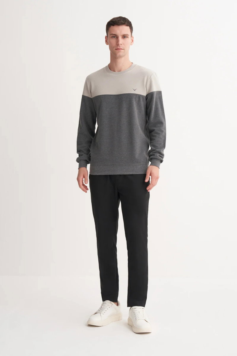 Cazador Erkek Bisiklet Yaka Selanik Örgü Slim Fit Sweatshirt Gri - 2