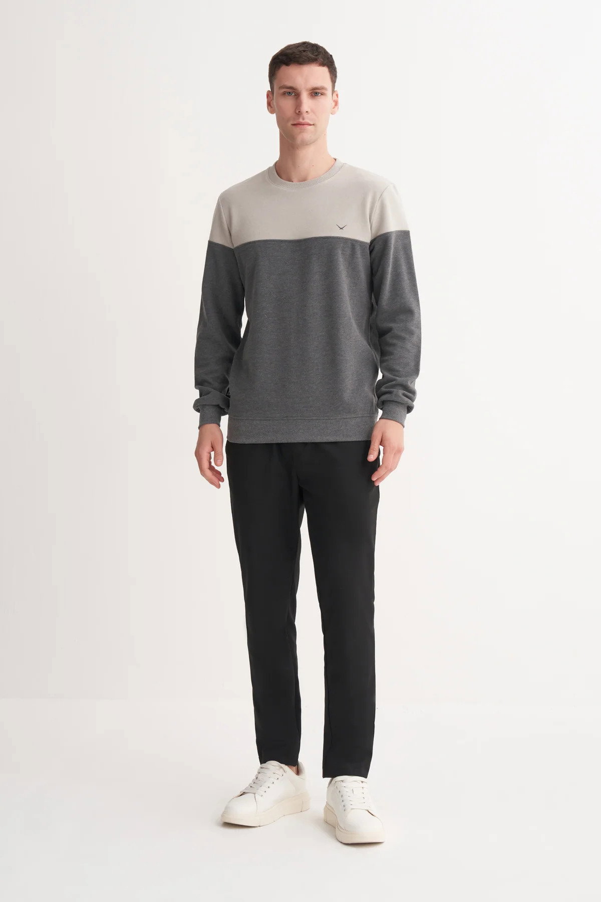 Cazador Erkek Bisiklet Yaka Selanik Örgü Slim Fit Sweatshirt Gri - 2