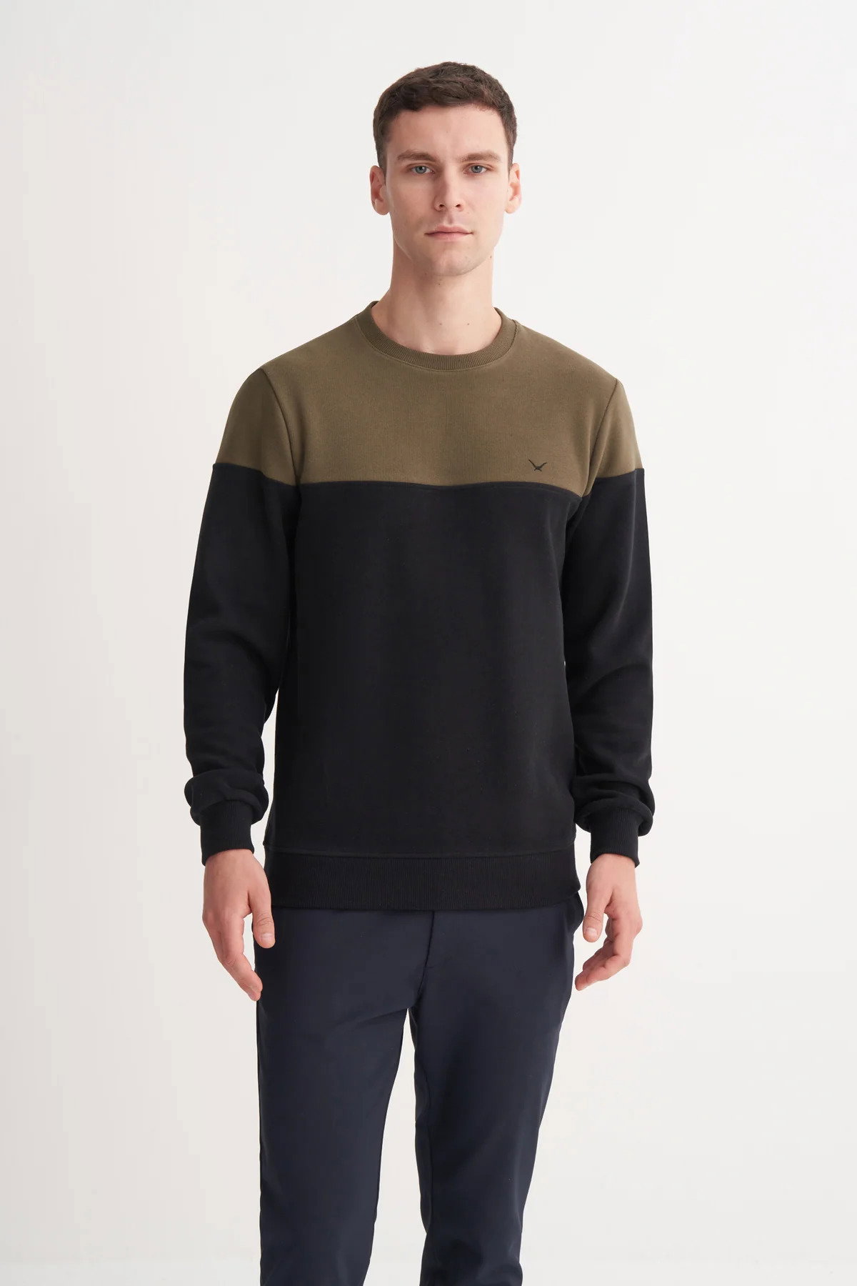 Cazador Erkek Bisiklet Yaka Selanik Örgü Slim Fit Sweatshirt Haki - 1