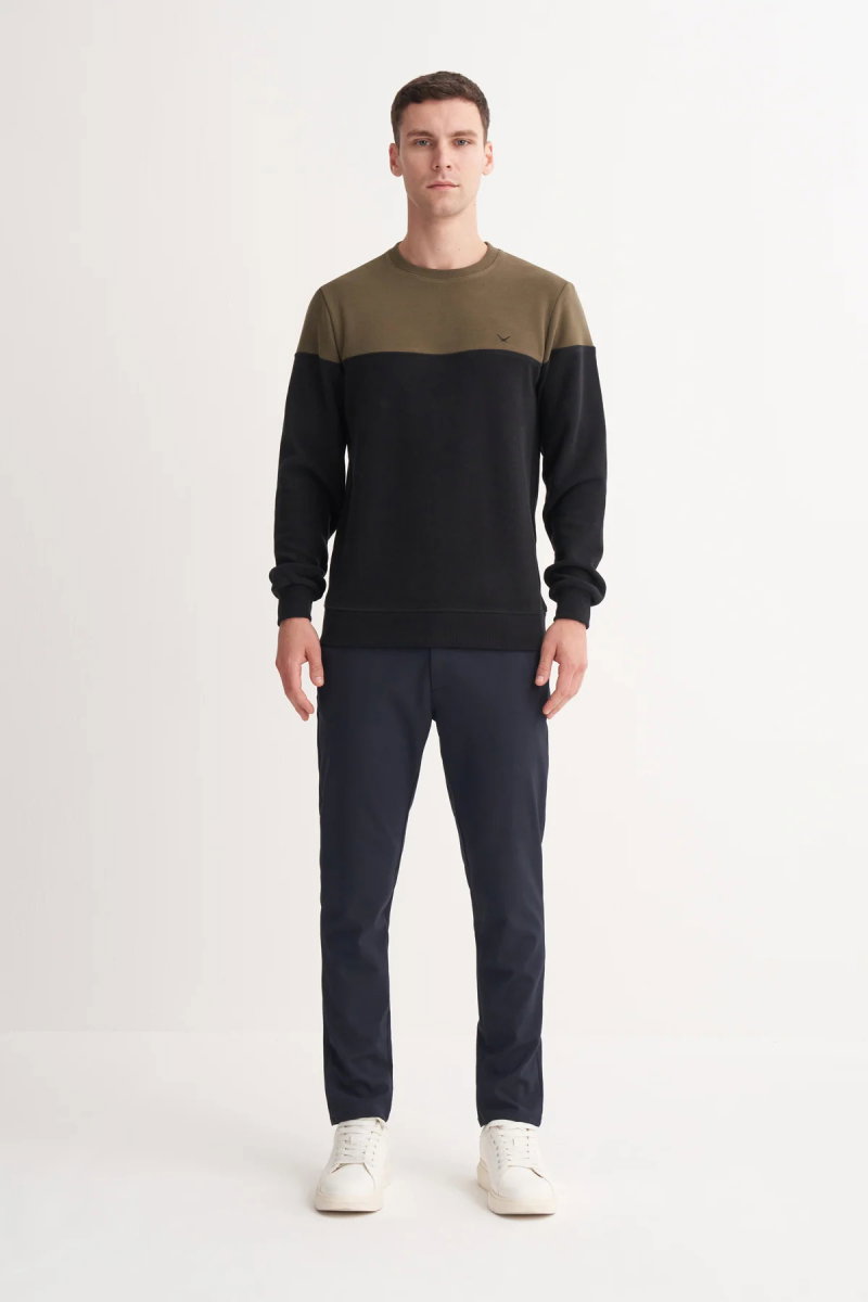 Cazador Erkek Bisiklet Yaka Selanik Örgü Slim Fit Sweatshirt Haki - 2