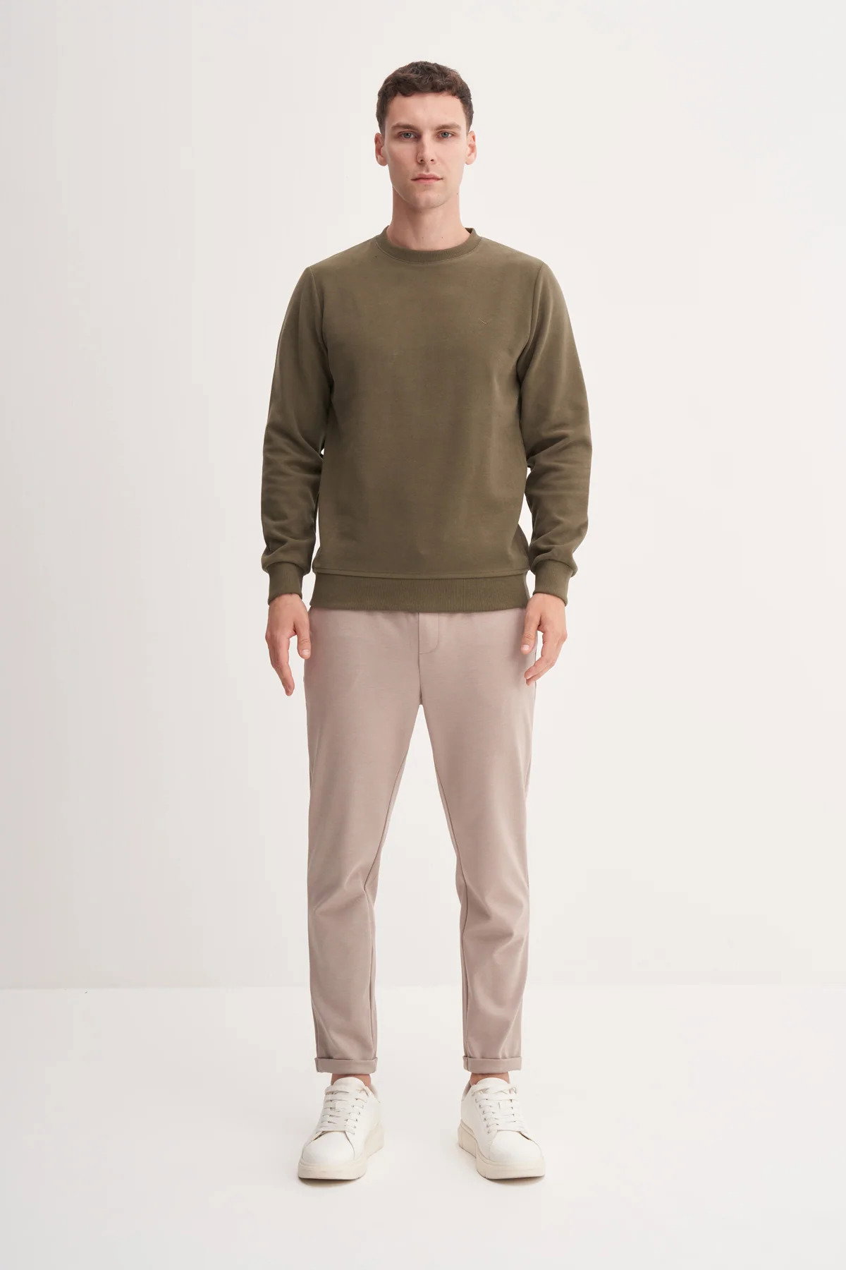 Cazador Erkek Bisiklet Yaka Selanik Örgü Slim Fit Sweatshirt Haki - 2