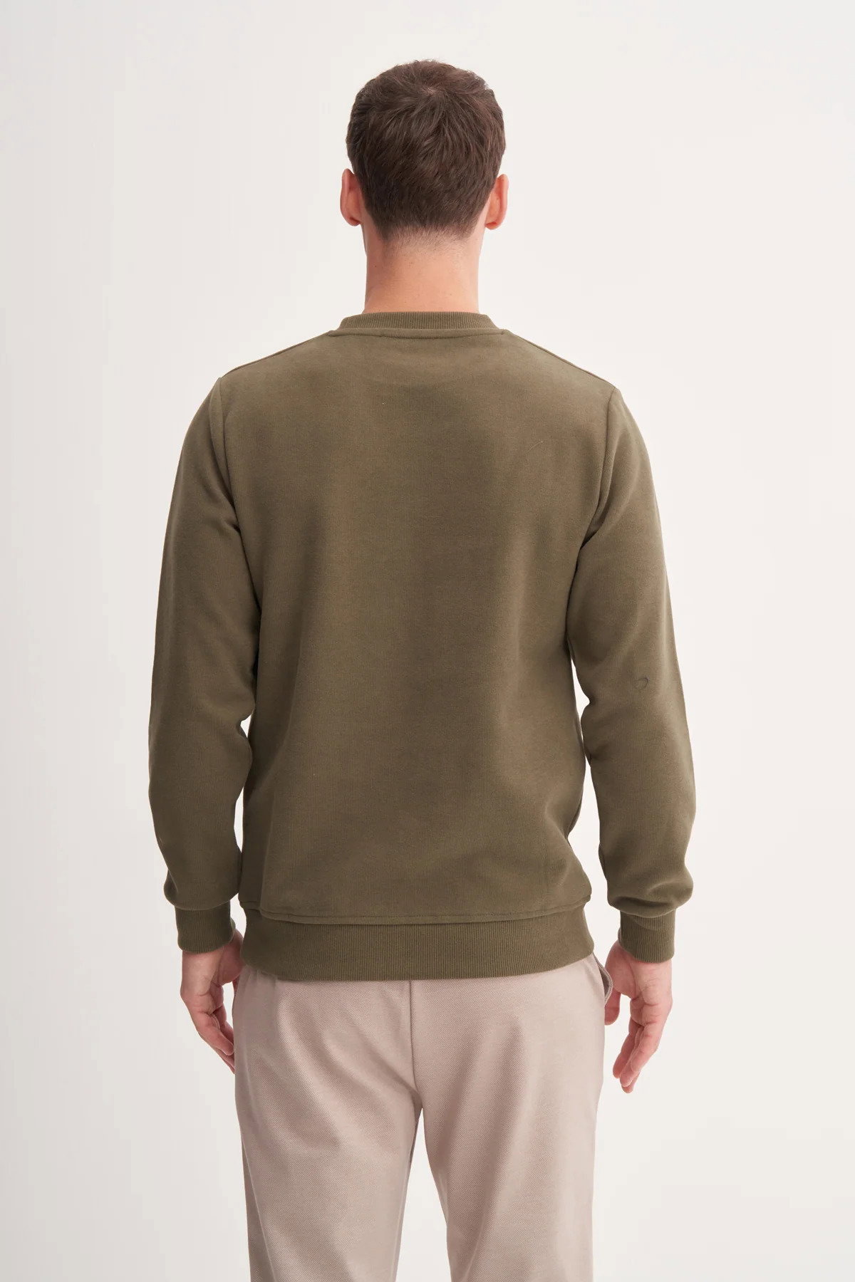 Cazador Erkek Bisiklet Yaka Selanik Örgü Slim Fit Sweatshirt Haki - 3