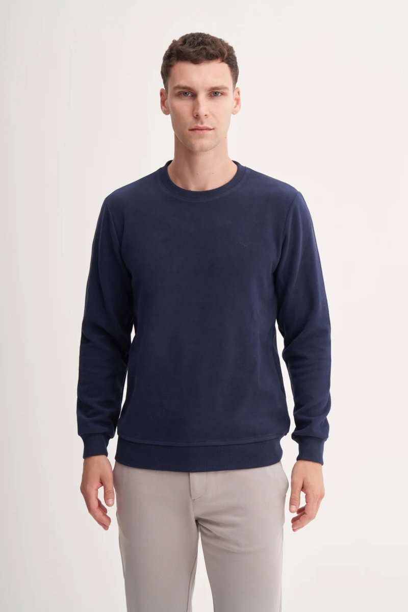 Cazador Erkek Bisiklet Yaka Selanik Örgü Slim Fit Sweatshirt Indigo - Cazador