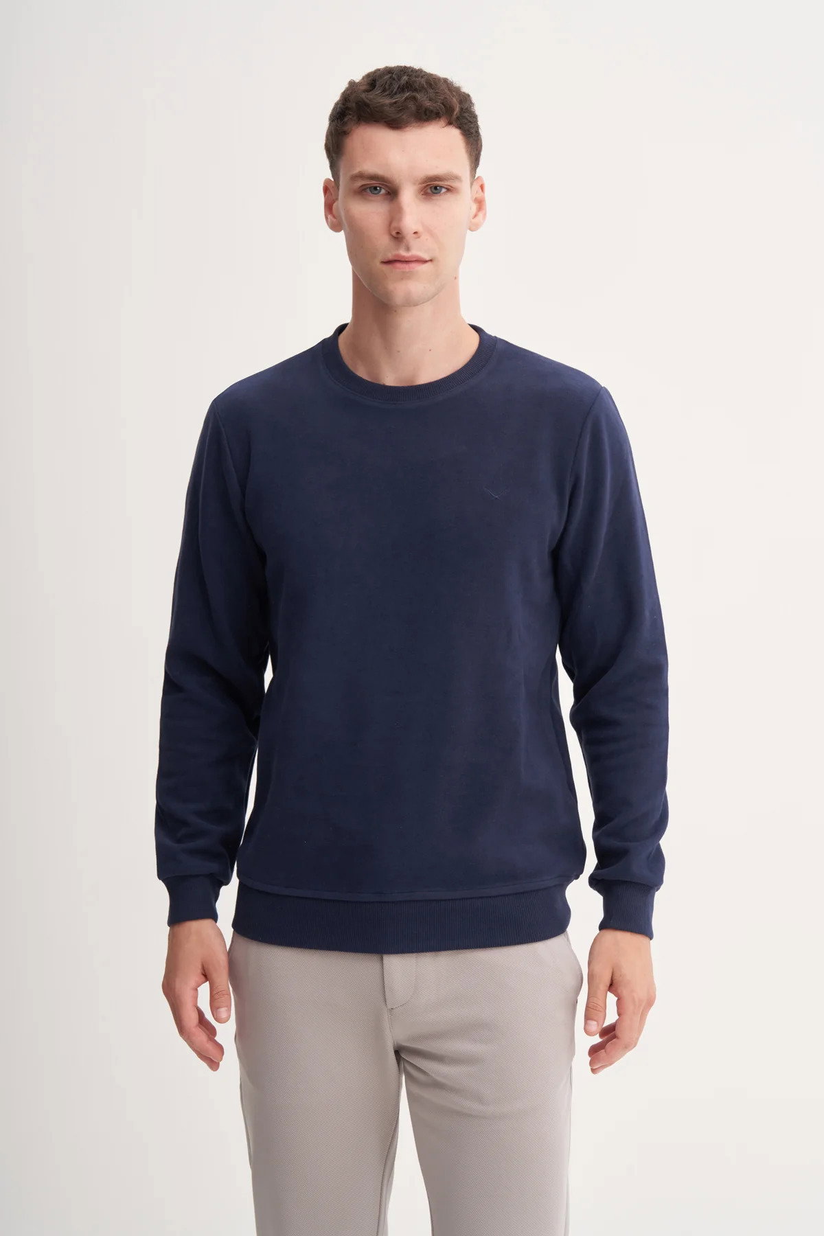 Cazador Erkek Bisiklet Yaka Selanik Örgü Slim Fit Sweatshirt Indigo - 1