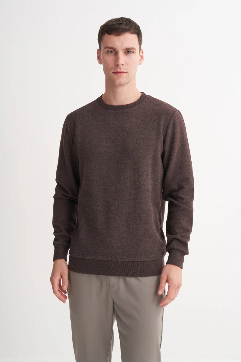Cazador Erkek Bisiklet Yaka Selanik Örgü Slim Fit Sweatshirt Kahverengi 