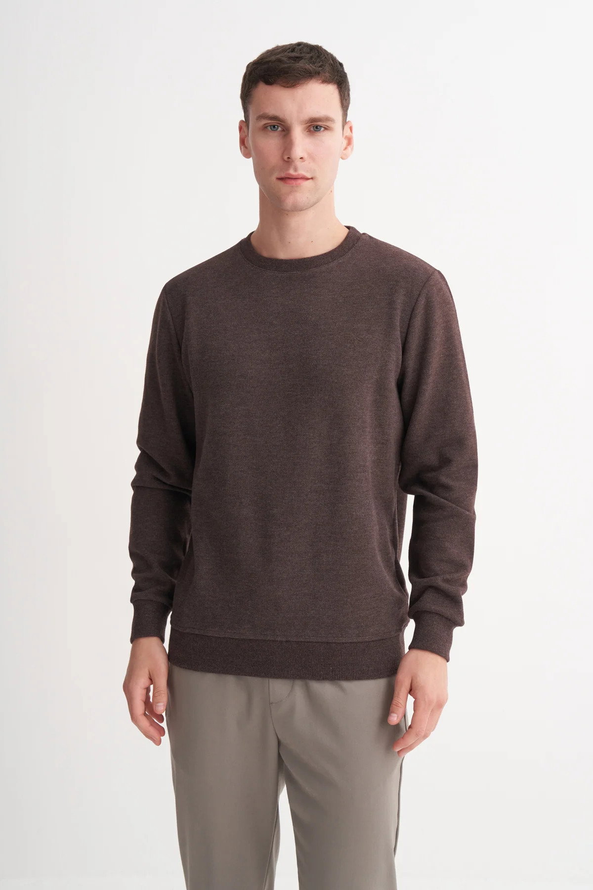 Cazador Erkek Bisiklet Yaka Selanik Örgü Slim Fit Sweatshirt Kahverengi - 1