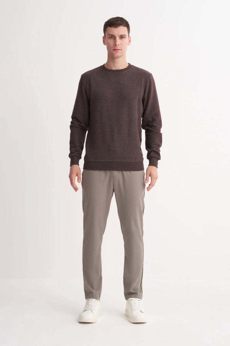 Cazador Erkek Bisiklet Yaka Selanik Örgü Slim Fit Sweatshirt Kahverengi - 2