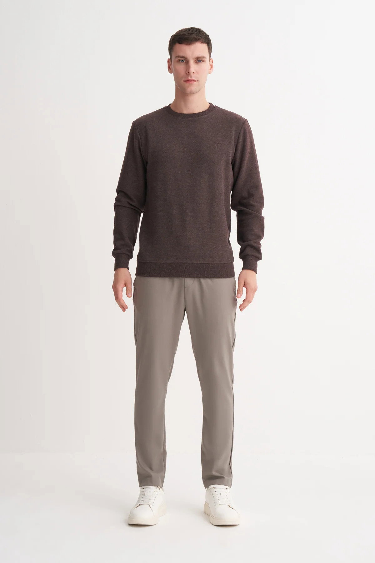 Cazador Erkek Bisiklet Yaka Selanik Örgü Slim Fit Sweatshirt Kahverengi - 2