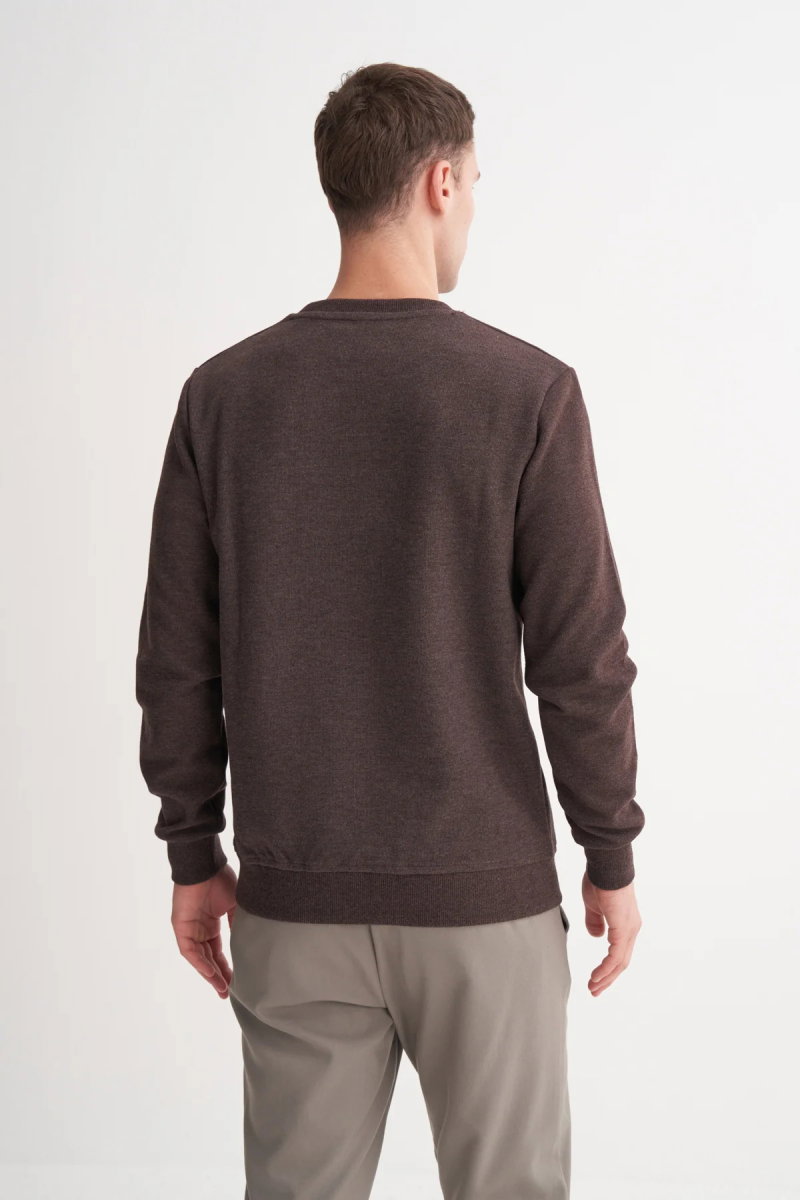 Cazador Erkek Bisiklet Yaka Selanik Örgü Slim Fit Sweatshirt Kahverengi - 4