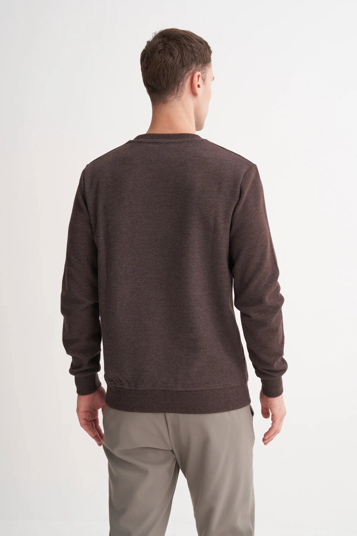 Cazador Erkek Bisiklet Yaka Selanik Örgü Slim Fit Sweatshirt Kahverengi - 4