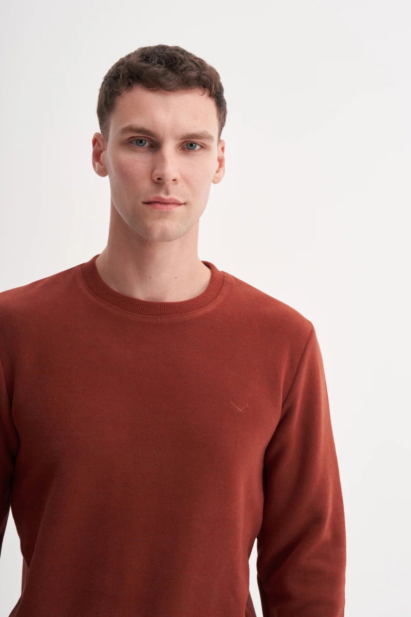 Cazador Erkek Bisiklet Yaka Selanik Örgü Slim Fit Sweatshirt Kiremit - 3