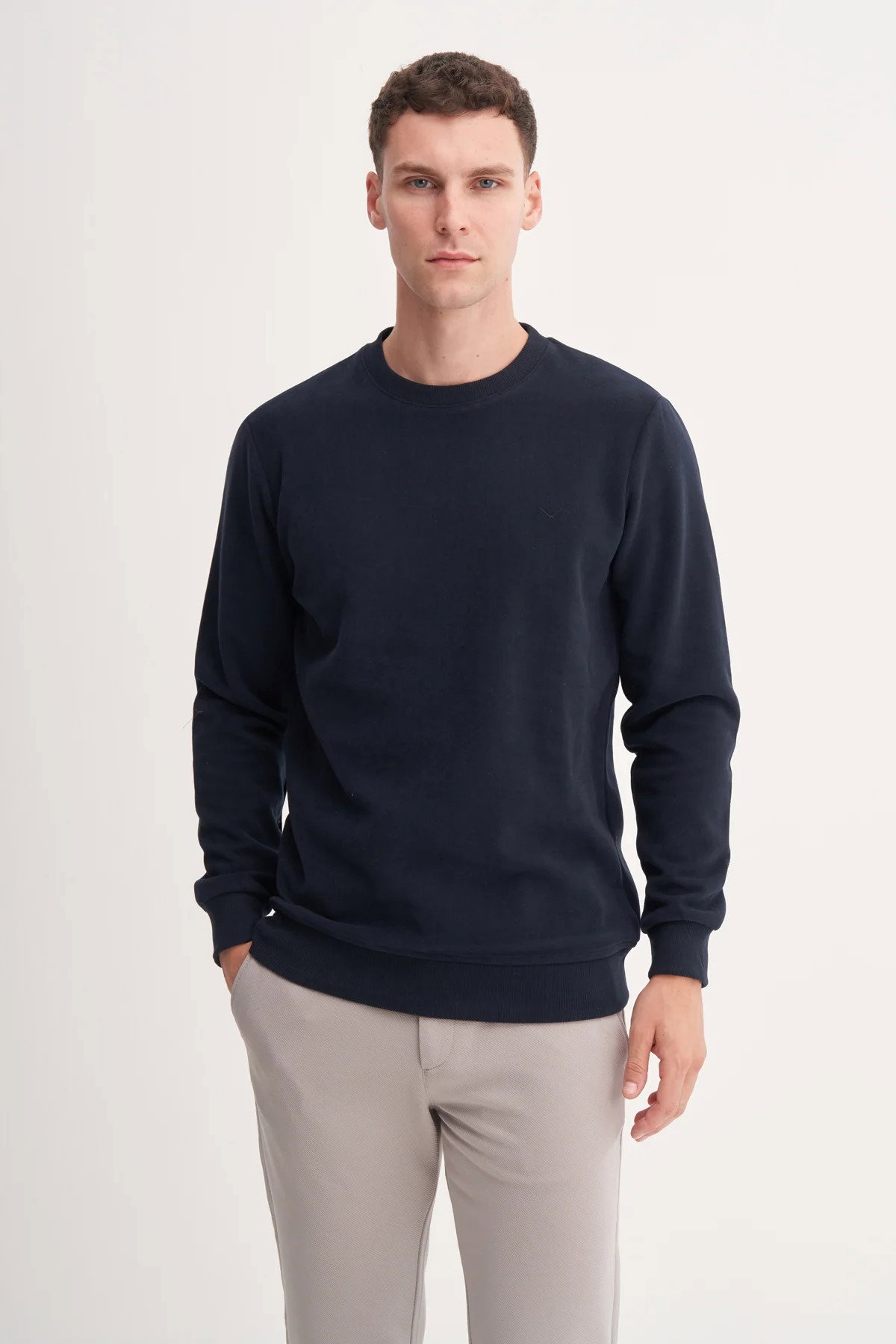 Cazador Erkek Bisiklet Yaka Selanik Örgü Slim Fit Sweatshirt Lacivert - 1