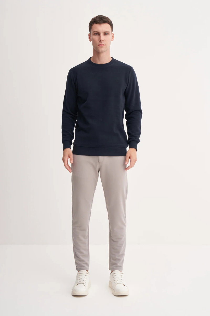 Cazador Erkek Bisiklet Yaka Selanik Örgü Slim Fit Sweatshirt Lacivert - 2
