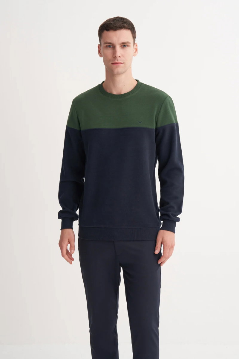 Cazador Erkek Bisiklet Yaka Selanik Örgü Slim Fit Sweatshirt Nefti - Cazador