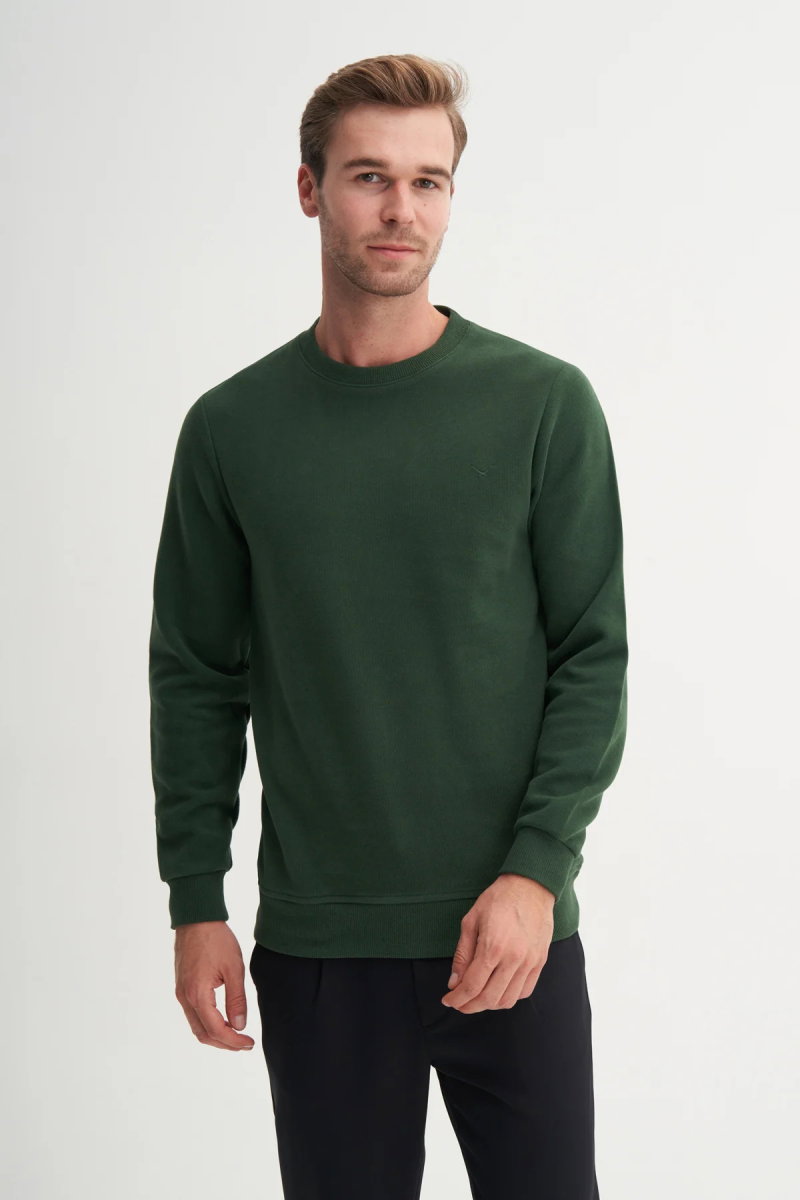 Cazador Erkek Bisiklet Yaka Selanik Örgü Slim Fit Sweatshirt Nefti - Cazador