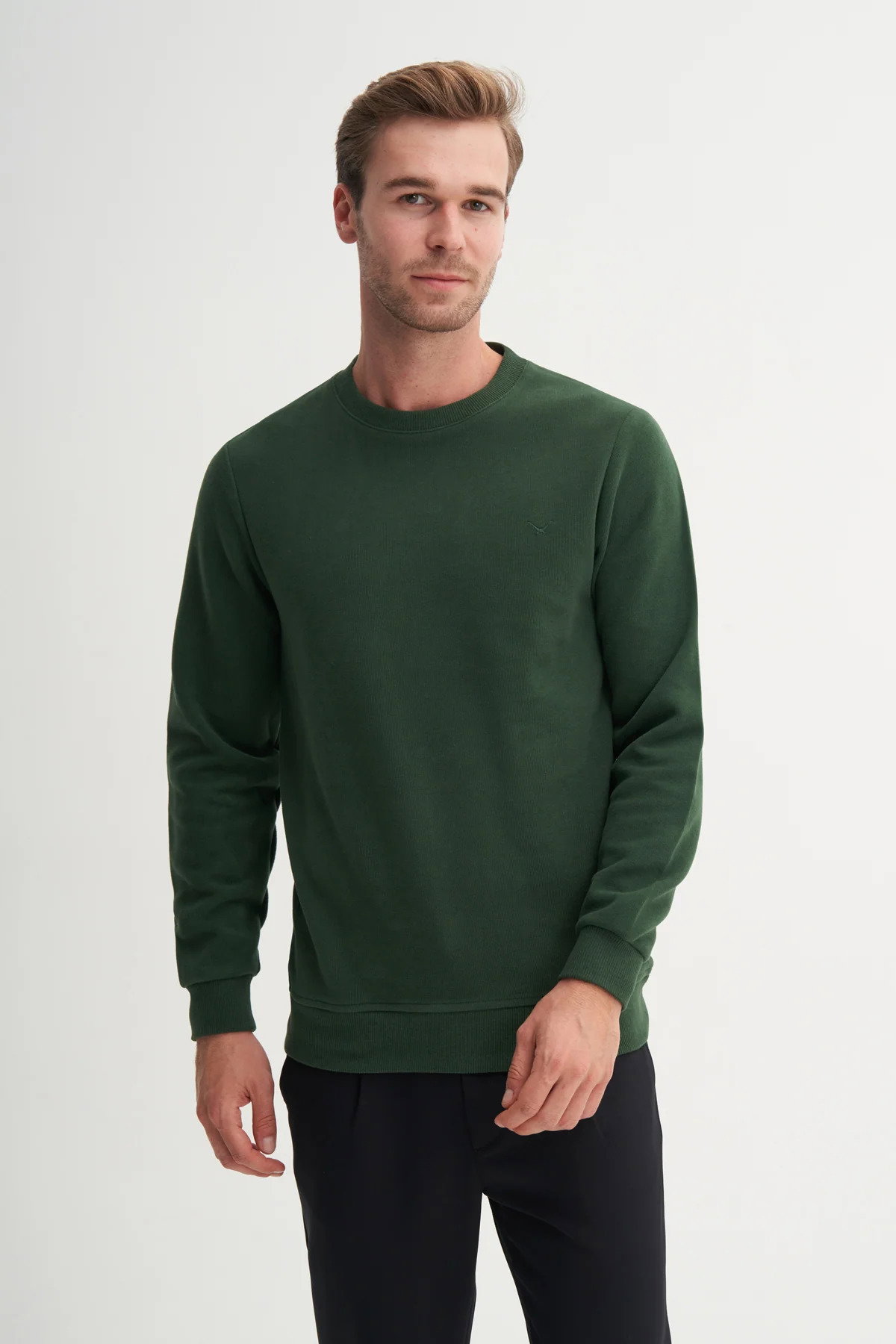Cazador Erkek Bisiklet Yaka Selanik Örgü Slim Fit Sweatshirt Nefti - 1