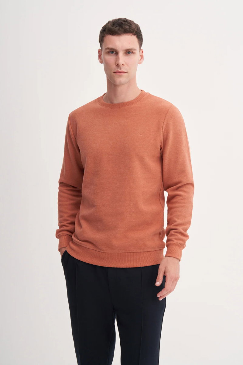 Cazador Erkek Bisiklet Yaka Selanik Örgü Slim Fit Sweatshirt Oranj - Cazador