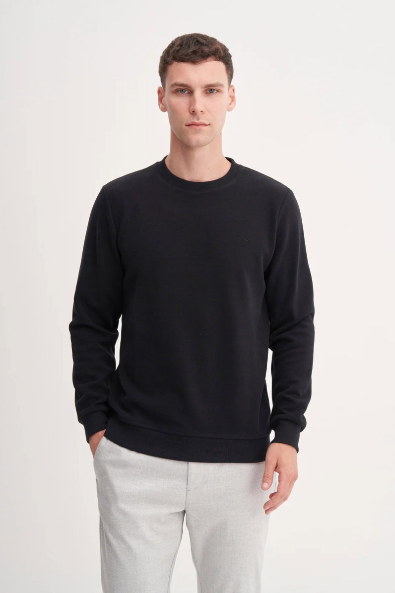 Cazador Erkek Bisiklet Yaka Selanik Örgü Slim Fit Sweatshirt Siyah 