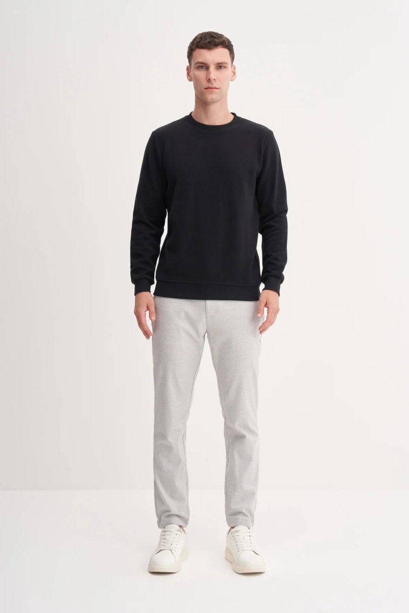 Cazador Erkek Bisiklet Yaka Selanik Örgü Slim Fit Sweatshirt Siyah - 2
