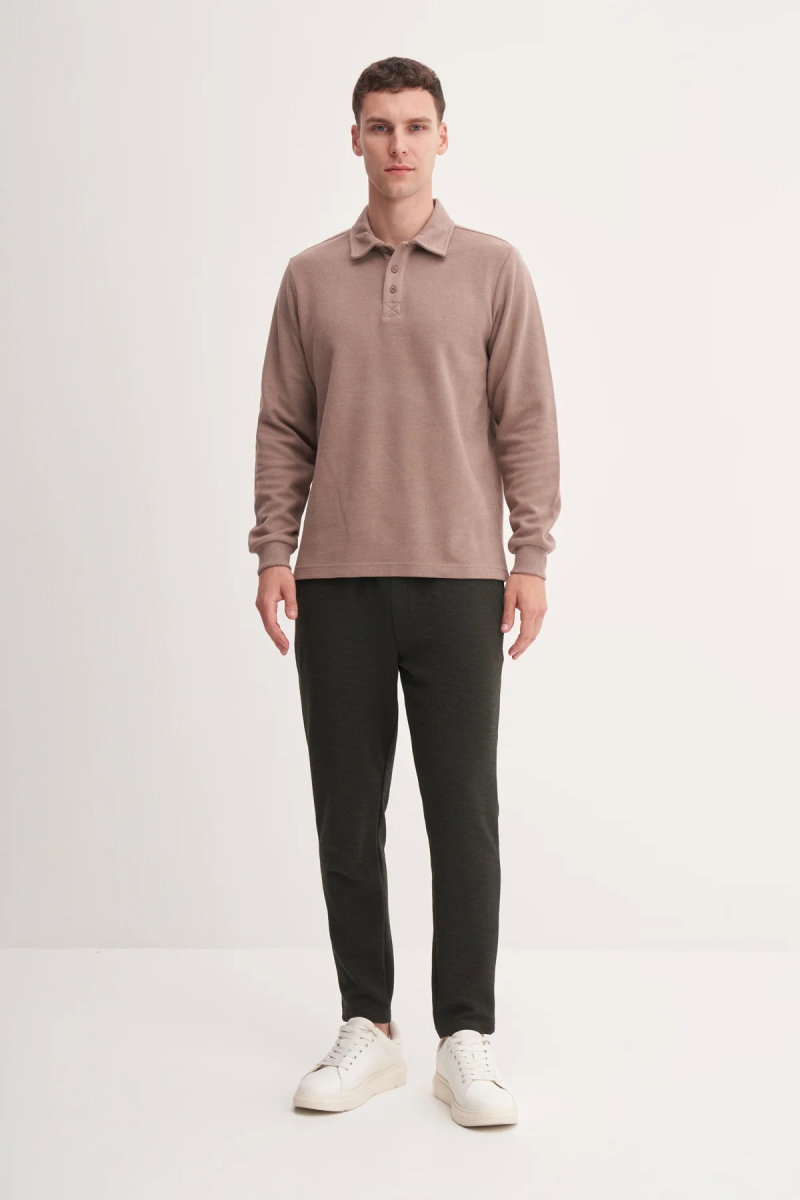 Cazador Erkek Polo Yaka Selanik Örgü Slim Fit Sweatshirt Camel - 2
