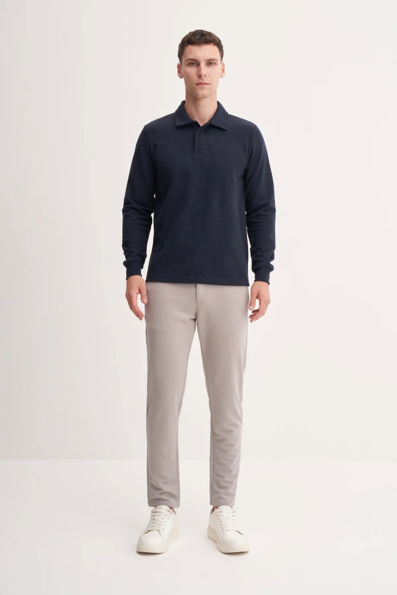 Cazador Erkek Polo Yaka Selanik Örgü Slim Fit Sweatshirt Lacivert - 2