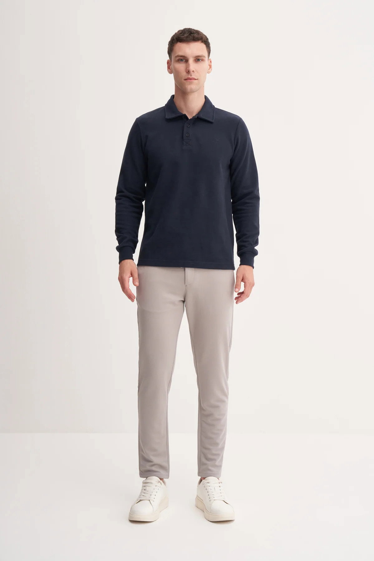 Cazador Erkek Polo Yaka Selanik Örgü Slim Fit Sweatshirt Lacivert - 2