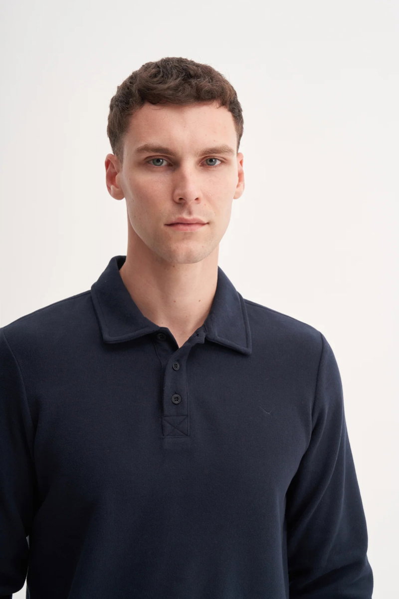 Cazador Erkek Polo Yaka Selanik Örgü Slim Fit Sweatshirt Lacivert - 3