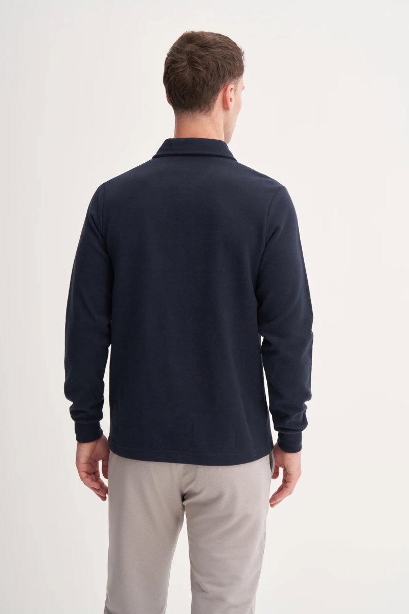 Cazador Erkek Polo Yaka Selanik Örgü Slim Fit Sweatshirt Lacivert - 4