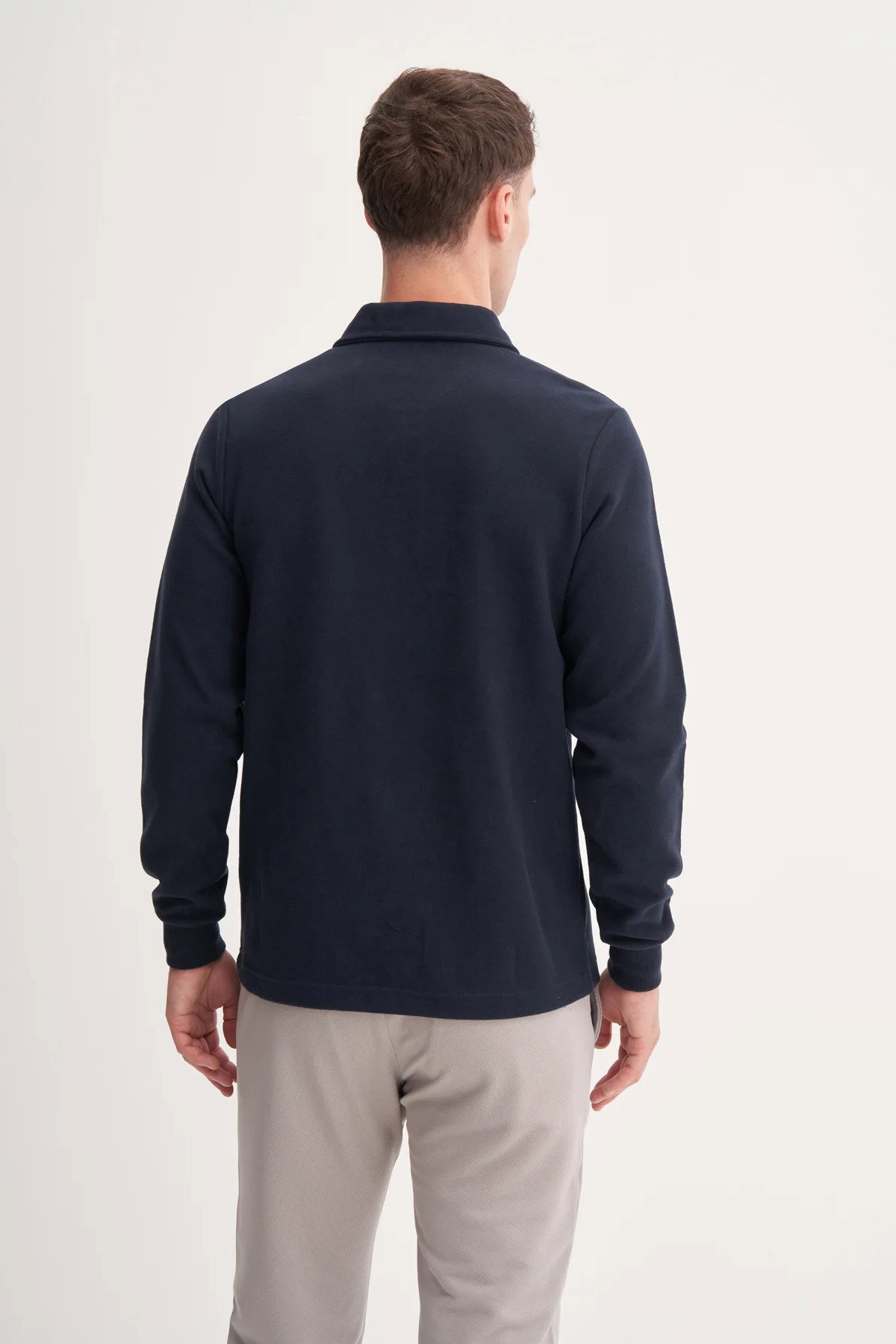 Cazador Erkek Polo Yaka Selanik Örgü Slim Fit Sweatshirt Lacivert - 4