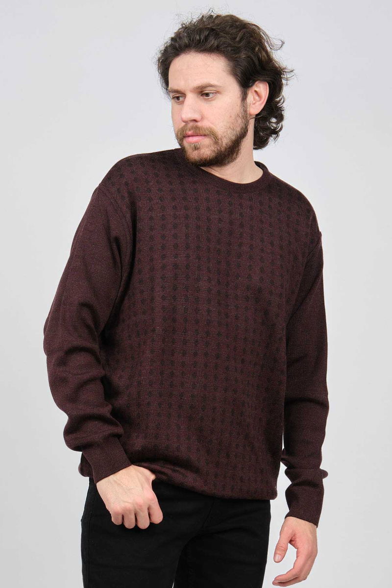 Çizgi Triko Erkek Bisiklet Yaka Desenli Kazak 425554216 Bordo - 1