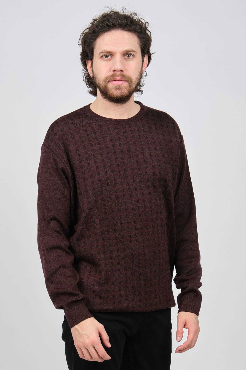 Çizgi Triko Erkek Bisiklet Yaka Desenli Kazak 425554216 Bordo - 3